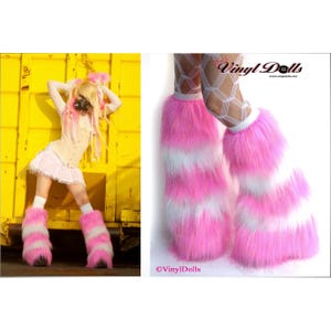 Sparkle Rave Fluffies Striped Candy Pink and White Rave Wear