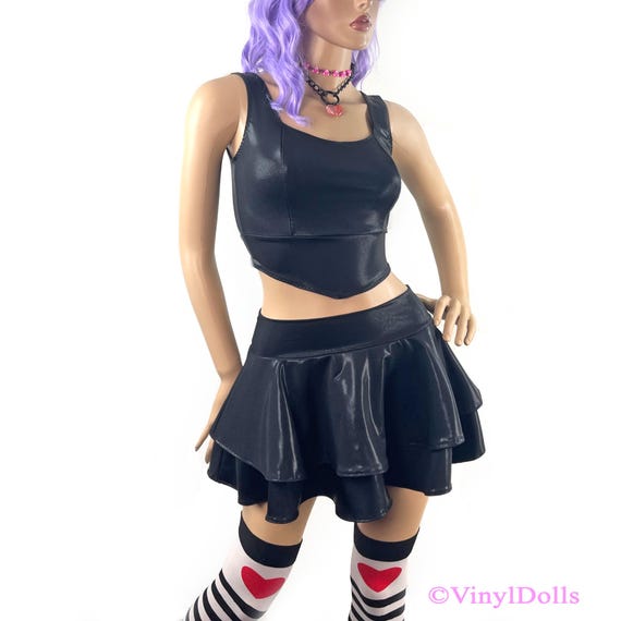 Black Shiny Set, Top and Skirt, Rave Outfit, Festival Clothes