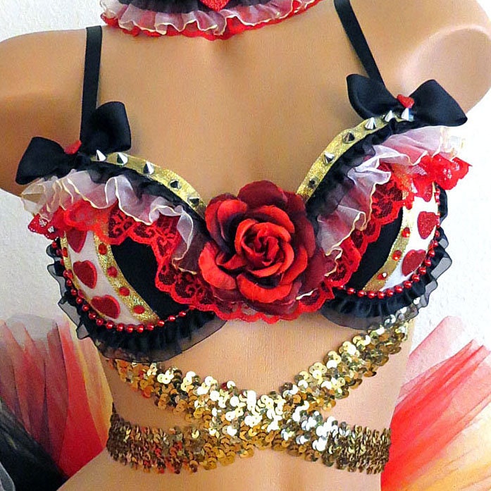 Queen of Hearts Rave Bra, Sequins Torso Wrap, Alice in Wonderland Rave  Costume