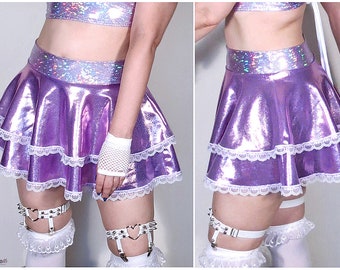Lilac Iridescent Holographic Skirt, Kawaii Skirt, Fairy Kei