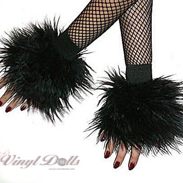 Cyber Fluffies BLACK Fuzzy FURRY Wrist CUFFS Rave Hand Warmers