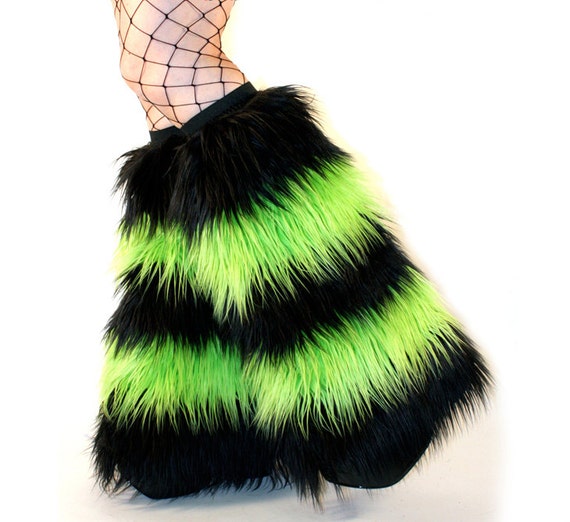 Neon Multicoloured Stars Fluffy Legwarmers Boot Covers Dancewear Clubbing Rave 