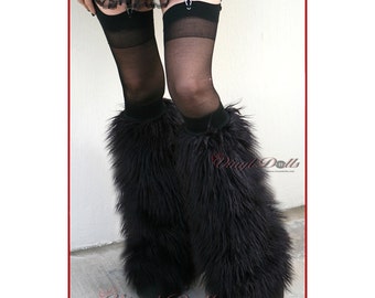 Fuzzy Boot Covers Rave Fluffies Black Furry Leg Warmers