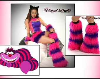 Cheshire Cat Fluffies Rave Costume Furry Leg Warmers