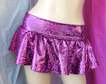 Holographic Fuchsia Mini Skirt, Iridescent Rave Festival Wear