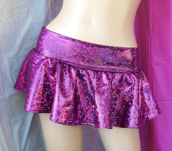 Iridescent Holographic Purple Fuchsia Mini Skirt, Holographic Spandex  Skirt, Rave Skirt, Festival Skirt, RaveWear