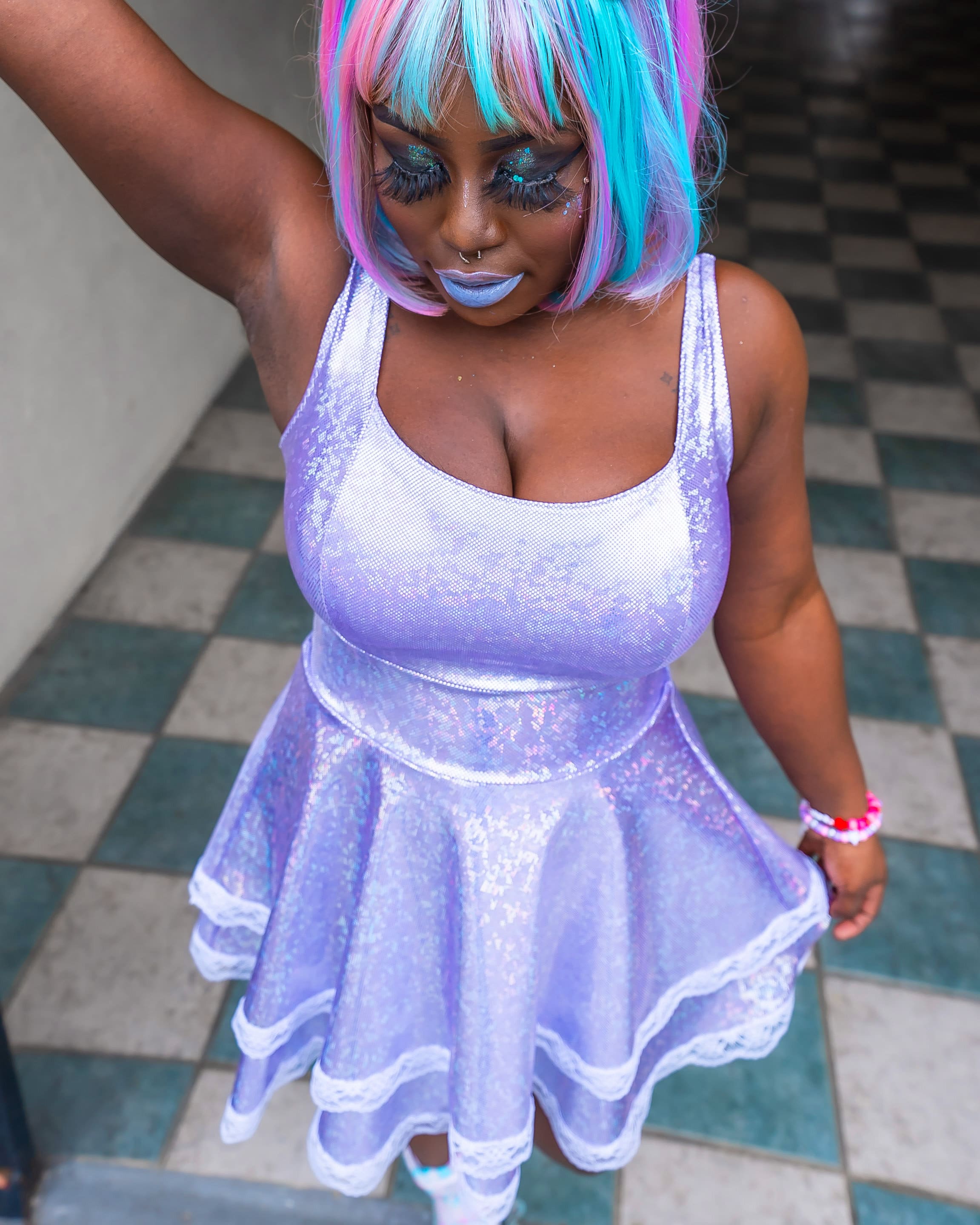 Sparkle Lilac Holographic Dress, Plus Size Rave Dress, Pastel Kawaii Style, Festival Wear - Etsy Sparkle Lilac Holographic Dress, Plus Size Rave Dress, Pastel Kawaii Style, Festival Wear - Etsy