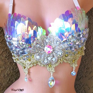 Iridescent Rave Festival Bra, Mermaid Rave Bra Top, Holographic Sequins Fish Scale Bra, Festival Wear, Burning Man Outfit, Festival Top