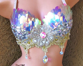 Iridescent Rave Festival Bra, Mermaid Rave Bra Top, Holographic Sequins Fish Scale Bra, Festival Wear, Burning Man Outfit, Festival Top