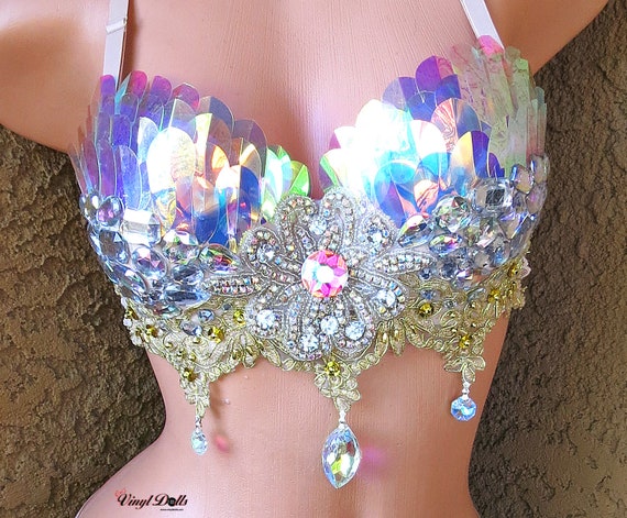Iridescent Rave Festival Bra, Mermaid Rave Bra Top, Holographic Sequins  Fish Scale Bra, Festival Wear, Burning Man Outfit, Festival Top -   Canada
