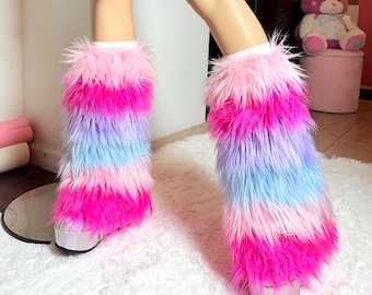 Pastel Candy Faux Fur Leg Warmers Fluffies, Kawaii Boot Covers