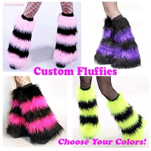 Op maat gemaakte gestreepte Rave Fluffies - Kies je eigen kleuren - Harige beenwarmers, overlaarzen