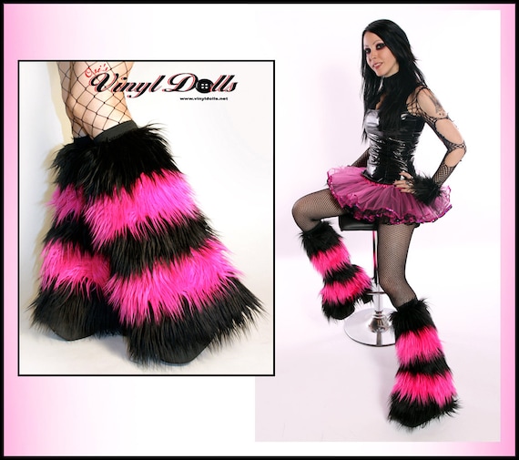 Black and Hot Pink Rave Fluffies Furry Boot Covers Leg Warmers Etsy