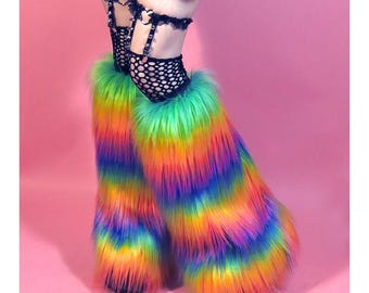 RAINBOW Rave Fluffies, Fuzzy Leg Warmers Rave furry Boot covers, Festival  Wear, RaveWear
