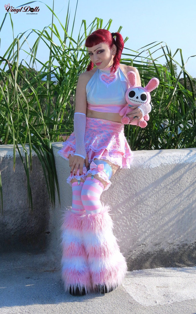 Light Pink White Striped Rave Fluffies Raver Furry Leg Warmers - Etsy