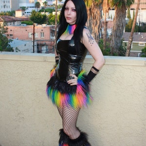 Sparkle Black and Rainbow Furry Leg warmers, Rave Fluffies image 4