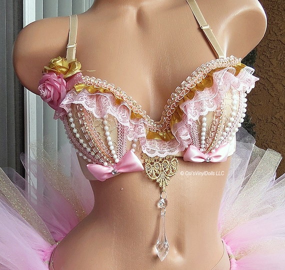 Pink and Gold Rave Bra, EDM Bra, Rave Top 