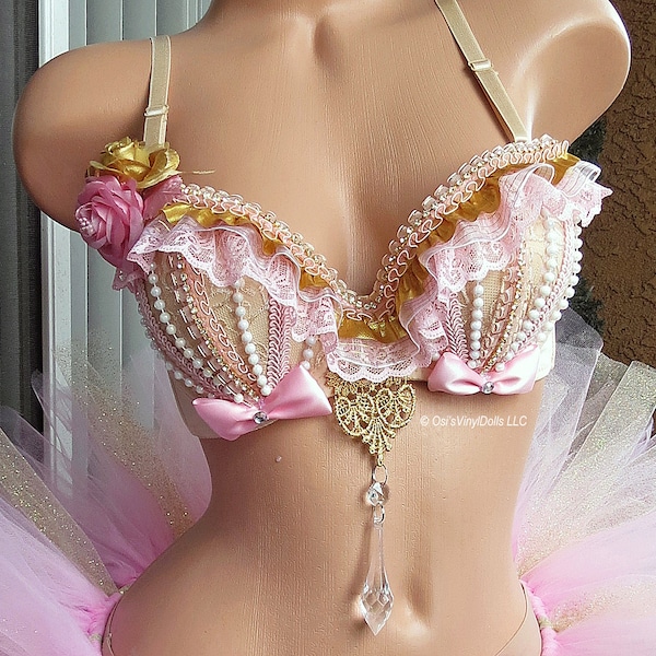 Pink and Gold Rave Bra, EDM Bra, Rave Top