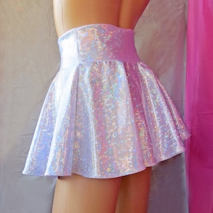 Shattered Glass Holographic High Waisted Skater Skirt - Clubwear, Rave Wear, Hologram Clothing, Mini Circle Skirt
