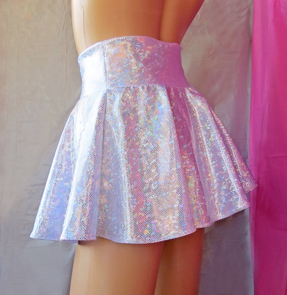 Shattered Glass Holographic High Waisted Skater Skirt Clubwear Rave Wear Hologram Clothing Mini Circle Skirt Etsy