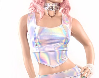 Silver Holographic Top, Rave Wear, Festival Crop Top