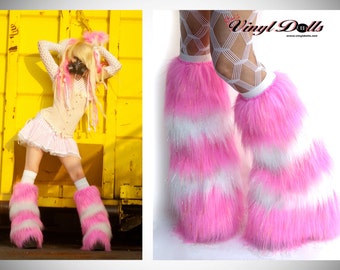 Sparkle Rave Fluffies Striped Candy Pink and White Rave Wear