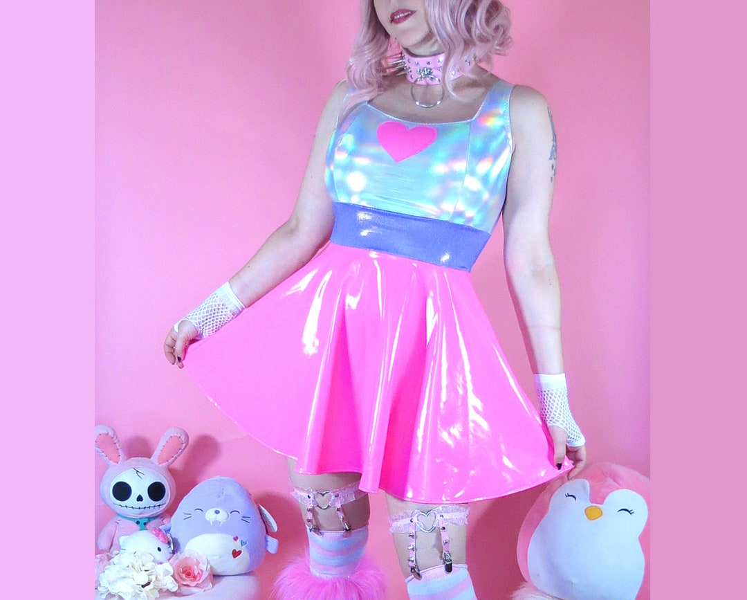 Pink Purple Heart Dress, Kawaii Style, Festival Vinyl PVC