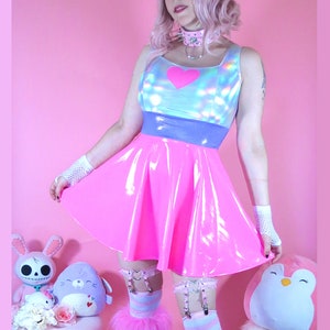 Pink Purple Heart Dress, Kawaii Style, Festival Vinyl PVC Dress