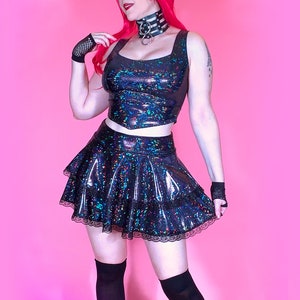 Midnight Sparkle Set, Top and Skirt, Rave Outfit, Festival Outfit, Kawaii Goth Style, Alternative Wear