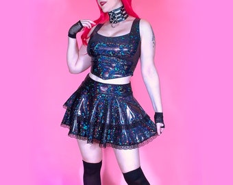 Midnight Sparkle Set, Top and Skirt, Rave Outfit, Festival Outfit, Kawaii Goth Style, Alternative Wear