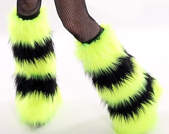 Chauffe-jambes En Fourrure Verte Néon - Style Corset Monster - Taille Unique Fait Main USA