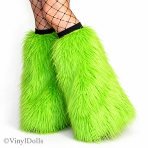 Limegröna Rave Fluffies, Luddiga Benvärmare, Fluffiga Stövelskydd