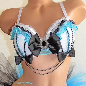 Alice in Wonderland Rave Bra | White Blue Black | Festival Costume Bra Top