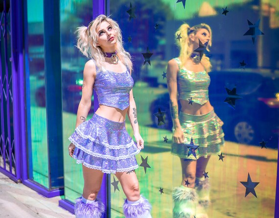 Buy Sparkling Lilac Set Top and Skirt Holographic Rave Outfit Online in  India 