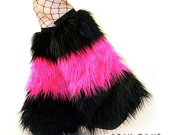 Black Hot Pink Fluffies, Fluffy Furry Leg Warmers, Festival Wear, Rave Gear