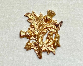 1pc Scottish Thistle Charm, No Hole Brooch Pendant Jewelry Finding, Junk Journal Scrapbook Supply, Raw Brass Stamping 38.1mm x 35mm