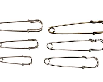 10 Heavy Duty Large Safety Pins, Silver or Bronze Kilt Scarf Blanket Jewelry Brooch Finding, 40mm-80mm/ 1.57in-3.15in