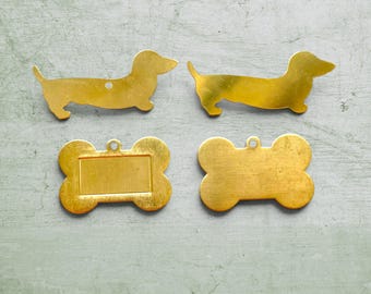 Choice Dog Pet Theme Charm, Doggie Bone Jewelry Finding, Junk Journal Scrapbook Supply, Pet Collar Name Tag Hat Raw Brass Stamping