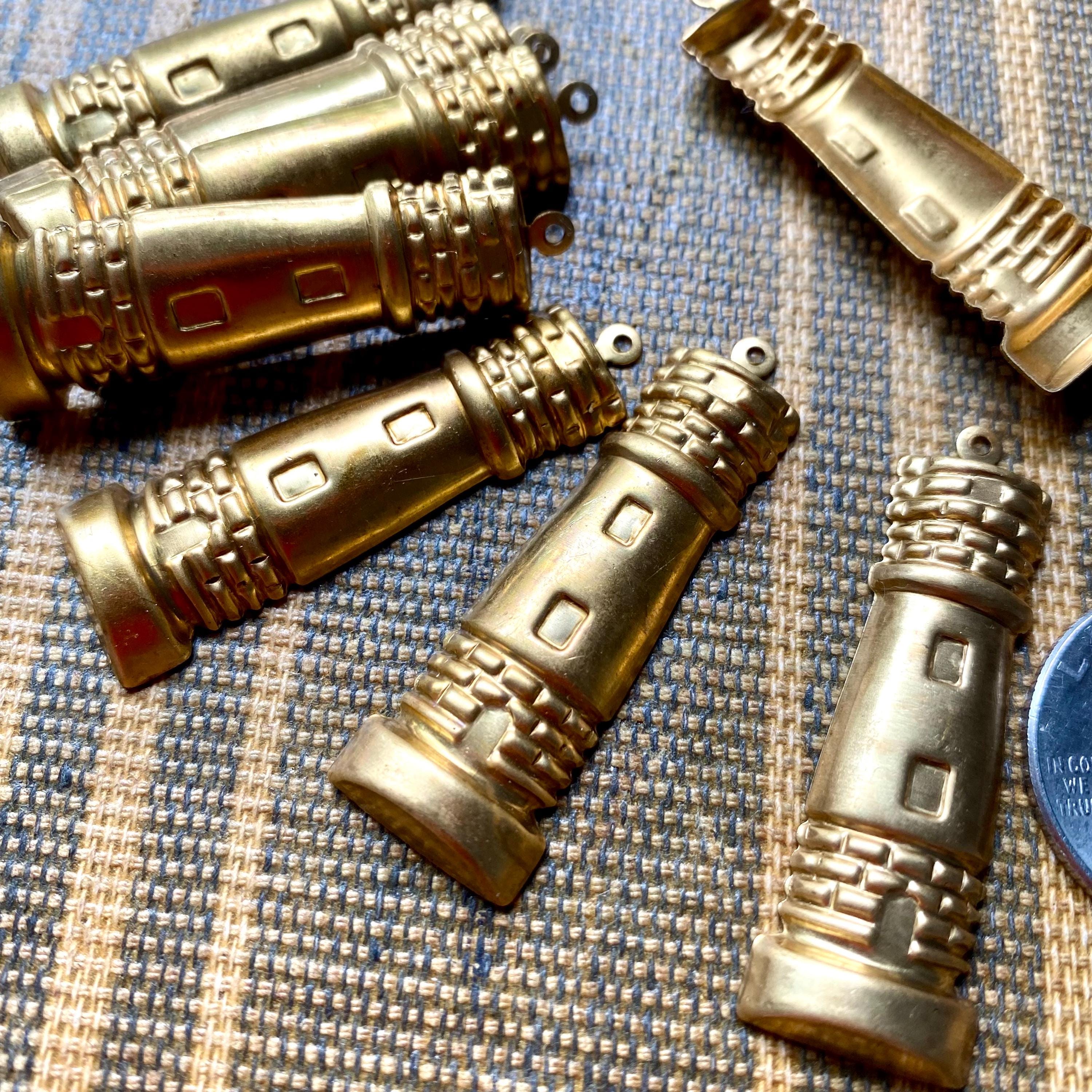 2 Pcs Lighthouse or Rook Tower Chess Piece Pendant, Raw Brass Stamping ...