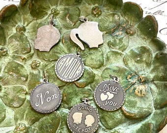 Vintage Style Charm or Pendant For Necklace or Bracelet, Silver Tone French Love Tokens, Keepsake Jewelry for Wife, Mom, Child's Silhouette