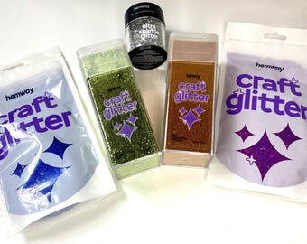 Hemway Craft Glitter Lot - Shakers 4.5, 3.5, & 1.5oz, Ultra Sparkle Microfine Chunky