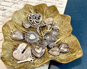 Choice Victorian Style Heart Charm or Pendant For Necklace or Bracelet, Ornate Silver Tone Love Tokens, French Amour Charm, Puffy Heart