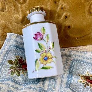 Vintage Vanity Porcelain Perfume Bottle, Scent Bottle , Painted Floral Pattern, Apothecary Jar, Gift for Her, Bathroom Cosmetics Storage Jar