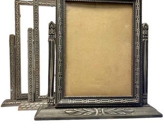 Choice Antique Wooden Swivel Frame Silver Tone Art Deco Scroll Designs, Empty Tilt Photo Frame