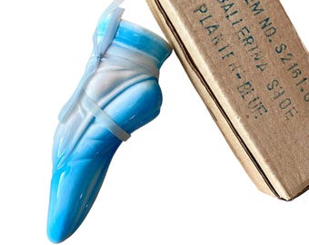 Vintage Ballet Slipper Ceramic Wall Pocket, blue ballerina shoe wall decor flower holder