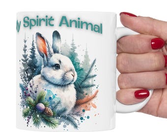 Rabbit Mug, Rabbit Lover Gift Mug, Animal Lover Mug, Birthday Gift Mug, Ceramic Rabbit Print Mug, 11oz 15oz Mug, Rabbit Spirit Animal Mug