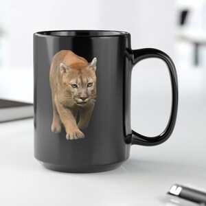 Cougar Black Mug (11oz, 15oz)Mug for Cougar Lover Gift for Him Mug for Wildlife Enthusiast Gift for Animal Lover Big Cat Mug