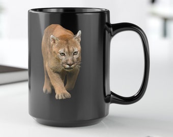 Cougar Black Mug (11oz, 15oz)Mug for Cougar Lover Gift for Him Mug for Wildlife Enthusiast Gift for Animal Lover Big Cat Mug