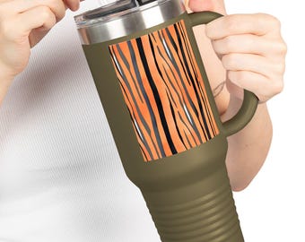 Taza de viaje con aislamiento de rayas de tigre, vaso grande de café para amantes de los animales, regalo con temática de jungla para entusiastas de los tigres, taza de 40 oz para amantes de los tigres