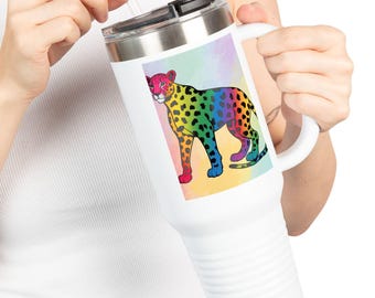 Cheetah Travel Mug 40oz Birthday and Mother's Day Gift for Coffee and Animal Lovers Big Cats Print Cup Insulated Coffee Cup Mug for Her